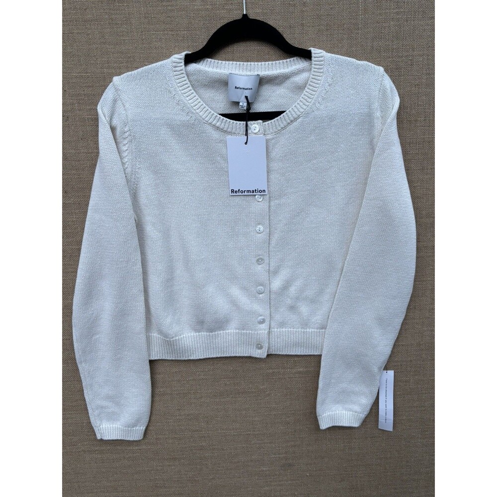 New Reformation Clara Cashmere Crew Cardigan Ivory Sz S